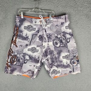 Harley-Davidson Board Shorts Mens Gray Bahamas Motorcycles AOP Swim Logo